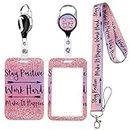 Cute Lanyard with ID Holder Pink Case and Retractable Badge Reel Clip, Glitter Arrow Motivational Keychain Key Lanyard for Women Work Nametag Teacher