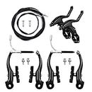 Hmseng 2 Pairs Bike Brakes, Universal Complete V Bike Brakes Set, Mountain Bike Replacement for Most Bicycle,Road Bike Brakes Cables with Front Back Wheels and Bike Brake Levers-Black