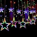 URM Enterprises 12 Stars 138 LED Curtain String Lights Window Curtain Lights with 8 Flashing Modes Decoration for Christmas, Wedding, Party, Home, Patio Lawn Multicolor (138 LED-Star)