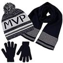 Polar Wear Boys & Teens 3 Piece Winter Knit Beanie Hat, Scarf and Glove Cold Weather Accessory Set