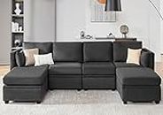 WETRUE Modular Sectional Sofa, Convertible U Shaped Sofa Couch with Storage, High Supportive & Soft Sponges, 6 Seat Modular Sectionals Sofa Couch with Chaise for Living Room, Dark Grey