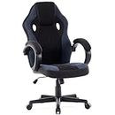 SENSE7 Gaming Stuhl Prism, ergonomischer Gaming Sessel, Gaming Chair mit Wippfunktion, Gepolsterte Armlehnen, Stoff Bürostuhl bis 120kg, PC Stuhl Schwarz-Blau