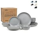 Grow Forward 16-piece Premium Wheat Straw Dinnerware Sets for 4 - Dinner Plates, Dessert Plates, Pasta Bowls, Cereal Bowls - Microwave Safe Plastic Plates and Bowls Sets, RV, Kitchen Dishes - Feather