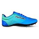 Prokick Turbo Running Spikes Shoes for Track and Field | Athletic Spikes Track & Field Shoes for Mens | TPU Sole with Mesh Upper | Removeable Spikes, Blue/Green - 9 UK