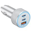 67W 3-Port USB C Car Charger, KENHAO Dual USB-C & USB-A Car Power Adapter Cigarette Lighter Fast Charging for iPhone 15/14/13/12/11/Pro Max/XS, iPad, Samsung Galaxy S23/S22/S21, Google Pixel, Android