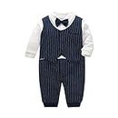 OFIMAN Baby Boys Formal Gentleman Suit Newborn Tuxedo Romper Clothes Infant One-Piece Long Sleeve Onesies Jumpsuit(Navy Stripes,66cm)