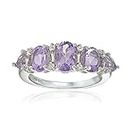 Sterling Silver Amethyst and White Topaz 5-Stone Half Eternity Band Ring, Size 8