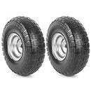 AR-PRO (2-Pack) 4.10/3.50-4" Tire and Wheel Flat Free - 10" Solid Rubber Tires Wheel with 5/8" Bearings and 2.2" Offset Hub - Perfect for Wheelbarrow, Hand Truck, Garden Carts, Yard Wagon Dump Cart