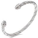 Nashya Twisted Cuff Bracelet for Women Cable Wire Cuff Bangles Adjustable Valentine Day Gift Rhinestone Jewelry, 6.3, Stainless Steel, Cubic Zirconia