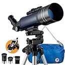 Telescope for Astronomy, 200X Pro 400/70 FMC Glass Optical Refractor Telescopes, With Adjustable Tripod Phone Adapter Barlow Lens Moon Filters Carrying Bag for Kids Adult Beginners