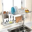 OTHZON 304 Stainless Steel Kitchen Over Sink 2 Tier Dish Drainer, Large Dishes Drying Rack, Kitchen Sink Organizer, Save Space Sturdy Dish Racks for Counter Wall Mounted