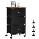 LIANTRAL Dresser with 3 Drawers, Drawer Fabric Storage Chest, Chest of Drawers with Handle & Wheels, Dresser for Bedroom, Hallway, Entryway, Closets, Living Room - Black