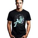 Seek Buy Love Astronaut in Space Laptop T-Shirt, Cosmic Explorer Tee, Outer Space Casual Wear, Unisex Sci-Fi Clothing, Bird Illustration Shirt (Large, Black)