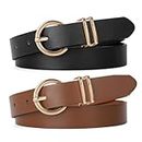 VONMELLI 2 Pack Kids Leather Belts for Girls Fashion O-Ring Buckle belts for Teen Girls Jeans school uniforms Black+Coffee S