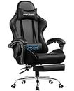 GTPLAYER Gaming Chair, Computer Chair with Footrest and Lumbar Support, Height Adjustable Game Chair with 360°-Swivel Seat and Headrest and for Office or Gaming (Faux Leather, Black)