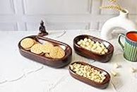 CULTURWAY Mango Wooden Oval Multipurpose Snacks Salad Bowls Set of 3 in Brown Color