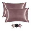 ENTRAXA Satin Silk Pillow Cover for Hair and Skin 2 Piece with 3 Piece Satin Silk Soft Scrunchies|Silk Pillow Covers with Envelope Closure end Design|Silk Pillow Cases(Rose Taupe) 400 TC