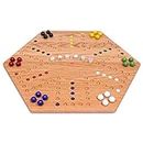 AmishToyBox.com Wahoo Wooden Marble Game Board Set - Large 24" Wide - Solid Oak Wood - Double-Sided - with Large 22mm Marbles and Dice Included