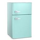 ZAFRO 3.2 Cu.ft. Refrigerator with Double Doors, Mini Fridge with Freezer, Fridge with Adjustable Thermostat 20" D x 19" W x 33.5" H, Compact Refrigerator for Dorm Apartment Office Kitchen-GREEN