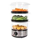 Quest 35220 3 Tier Food Steamer / 7.2 Litre/Compact Design / 3 Separate Compartments & Rice Bowl/Healthy Cooking Of Vegetables, Meats & Fish / 60 Minute Timer Function / 400W