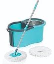 COSTEM Spin Mop with Wheels and Stainless Steel Wringer, Bucket Floor Cleaning and Mopping System,2 Microfiber Refills (Blue)