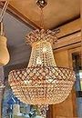 Glitch K9 Original Crystal Round Jhumar Chandelier Light With Golden Basket (16 Watts)(Ac/Dc)
