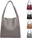 COALHO Color Genuine Leather Shoulder Bag, Large Capacity Multi Pocket Handbag for Women's Everyday Use (grey)