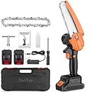 DanYee Mini Chainsaw 6 Inch 【1 Year Warranty】 Cordless Electric Handheld Chainsaw 21v Portable Battery Powered Chain Saws with Safety Lock, (2 batteries and 2 chains 0.7kg) (6 Inch Mini Chainsaw)