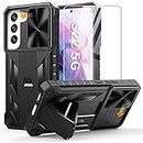 WTYOO for Samsung Galaxy S22 Case: Military Grade Drop Proof Cell Phone Protective Cover with Kickstand & Lens Slider | Rugged Shockproof TPU Matte Textured Mobile Phone Bumper - 6.1 Inch Matte Black