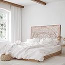 Queen Wood Headboard White-Wash | Carved Full Headboard Only | Wooden Headboard Full Size Bed | Wall Mount Headboard Queen | Full Bed Headboard Panels (Queen, Sumber, Antic)