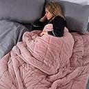 Brentfords Teddy Fleece Heavy Weighted Blanket for Adults Quilted Pockets Throw, Blush Pink, 150 x 200cm - 8kg