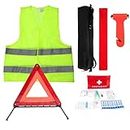 Car Emergency Kit, Warning Triangles for Cars, Roadside Assistance Tool Kit Car Breakdown Tool Set with Warning Triangle Visibility Vest First Aid Kit Safety Hammer for European France Driving Travel