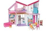 Barbie Malibu House, 2-Storey Barbie House with 6 Rooms, 2-in-1 Transformations and 25 Doll Accessories, Adult Assembly Required, Toys for Ages 3 and Up, One Toy House, FXG57