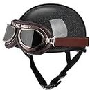Demi-Casque，Vintage Half Shell Moped Crash Helmet，Dot/ECEApproved Vespa Motorcycle Half Helmet with Goggles,for Men Women Adults Scooters Bicycle Ski (Color : C, Size : L=57-58CM)