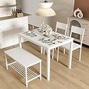SogesHome Dining Table and Chairs Dining Table Set with 2 Chairs and 1 Bench Bar Set Kitchen Table and Chairs for Dining Room Bistro Set，Pure White