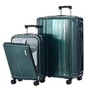 Luggage Set 2 Piece 20/28, 20 Inch Carry-on with Front Laptop Pocket & Expandable 28 Inch Luggage, ABS+PC Lightweight Hardshell Suitcase with Spinner Wheels, TSA Lock, YKK Zipper, Dark Green
