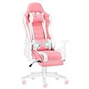 JL Comfurni Gaming Chair Racing Chair with Footrest Ergonomic Recliner PC Computer Chair High-Back PU Swivel Office Desk Chair with Adjustable Headrest and Lumbar Support Pink