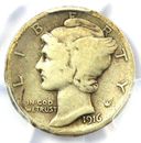 Moneda de diez centavos Mercury 1916-D 10C - detalles certificados PCGS en muy buen estado - ¡Fecha clave rara!
