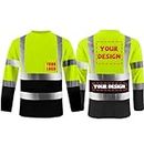 High Visibility T Shirts Custom Logo Safety Shirts Class2 Personalized Reflective Apparel with Pocket Construction Workwear (Black-Longsleeve,Large)