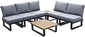Home Decoration Art 7 Pieces Patio Furniture Set Metal Outdoor Sectional Conversation Sofa Set with Deep Seat Gray Cushions and 2 Pieces Coffee Table, Modern Patio Couch Sofa Set for Lawn Garden