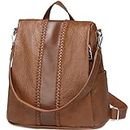 Backpack Purse for Women,VASCHY Fashion Faux Leather Anti-theft Backpack for Ladies with Vintage Weave Brown