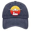 Pilots Airplane Aviation PLANESS City Sky SUNSETSS Sunrises Vintage Hats Men Hat Pigment Black Womens Beach Hat, Navy Blue, One size