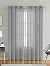 LINENWALAS Cotton Linen Solid Sheer Curtain Set of 2 with Eyelet Rings, Non Blackout Transparent Window Curtain for Bedroom Living Room Home (Light Grey, (LxW) 6.5ft x 4.5ft)