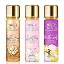 So…? Unique Womens Candy Kiss Bundle Truffle Cream, Sweet Pea, Vanilla Candy Body Mist Spray Mixed Fragrance Bundle 150ml (Pack of 3)