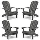 YEFU Adirondack Chairs Set of 4 Plastic Weather Resistant-Dark Grey, Modern Poly Lumber Outdoor Chairs Like Real Wood, Widely Used in Outdoor, Patio, Deck, Outside, Fire Pit Garden, Campfire Chairs