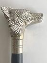 Retro Collection's Victorian Style Brass/Wooden Walking Stick Wolf face Handle with Silver Chrome Finish