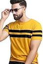 AUSK T-Shirt for Mens Double Stripes on Chest (Color-Mustard, Size-L)