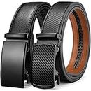 BOSTANTEN Belts Men, Leather Belts For Men Ratchet Dress Belt With Automatic Sliding Buckle 2 Pack in Gift Box Black