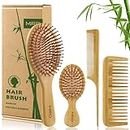 MRD Hair Brush Set, Natural Bamboo Comb Paddle Detangling Hairbrush, Wide-tooth and tail comb No Bristle, suit for Women Men and Kids Thick/Thin/Curly/Dry Hair Gift kit Yellow