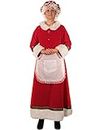 Ahititi Mrs. Claus Costume for Women Adult Christmas Plus Size Dress with Bonnet Apron White Hair Wigs and Wire Rim Glasses L